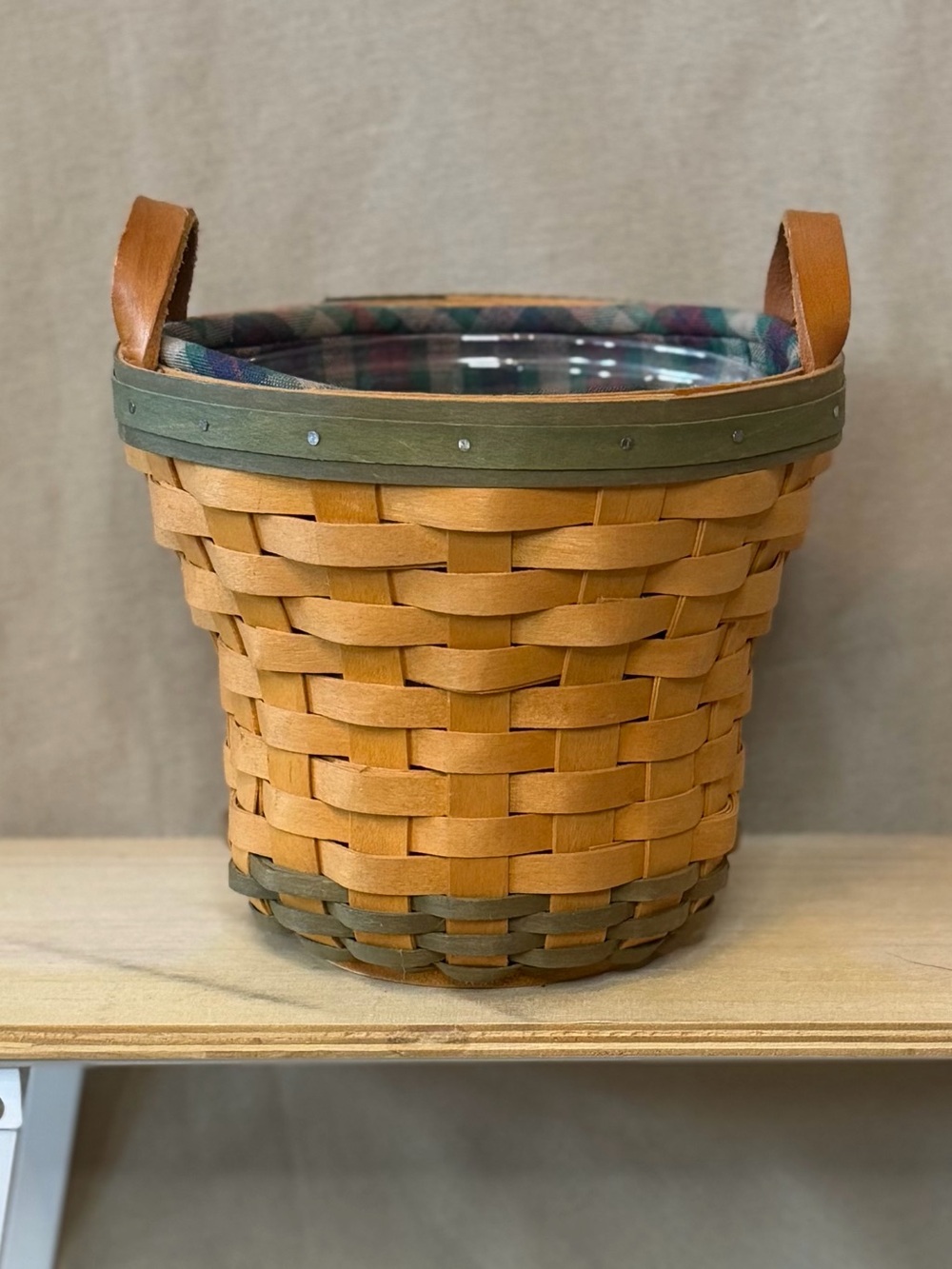Longaberger Tan Golf Club with Green Trim and Leather Handles